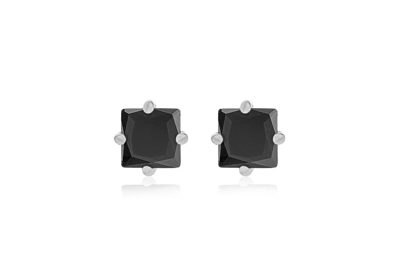 Sterling Silver Black Square Zirconia  Set Stud Earrings