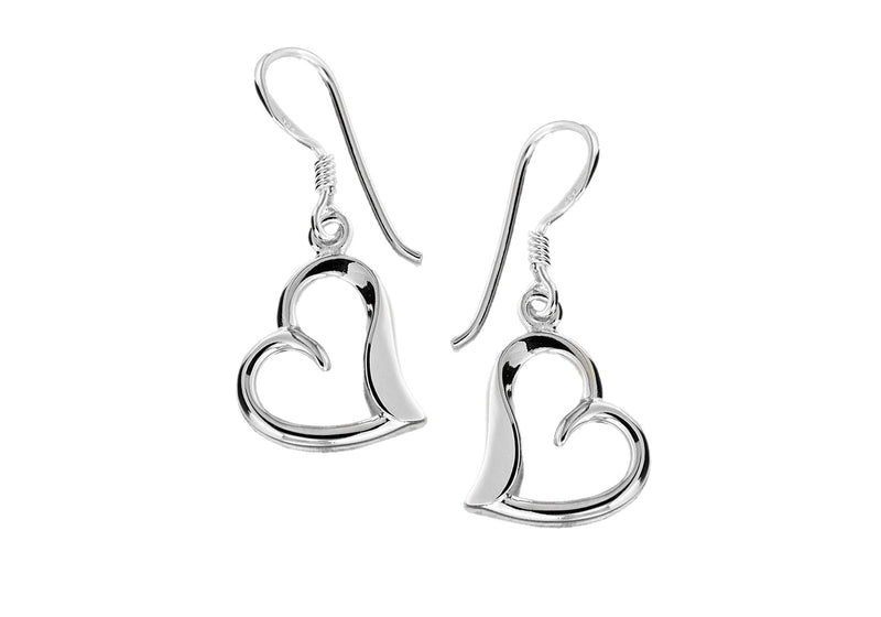 Sterling Silver 14mm x 30mm Open-Heart Drop Earrings