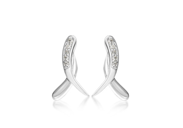 Sterling Silver Zirconia  Set Ribbon Stud Earrings