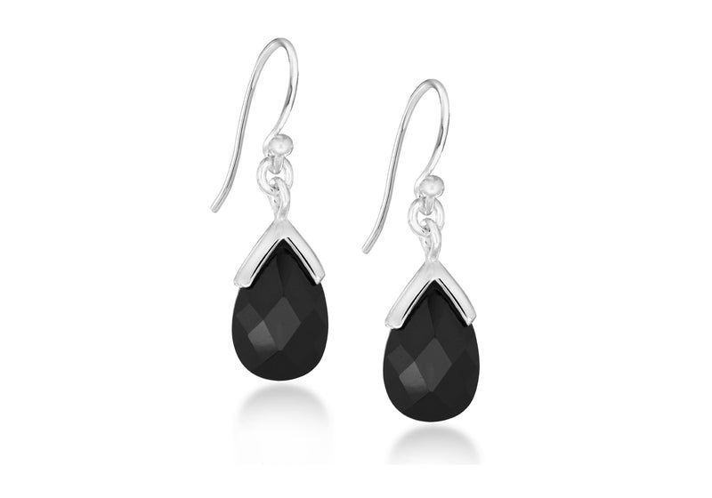 Sterling Silver Black FacetedZirconia  7mm x 20mm Drop Earrings