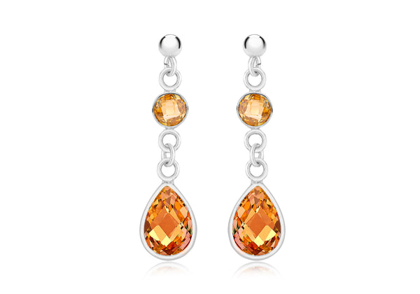 Sterling Silver Champagne Zirconia Drop Earrings