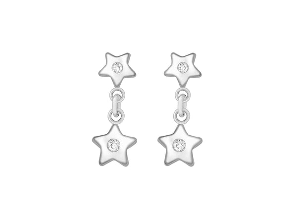 Sterling Silver Zirconia  Double Star Drop Earrings