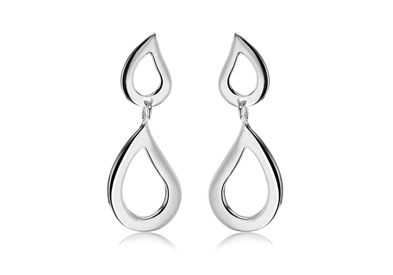 Sterling Silver Double Cutout Teardrop Earrings 