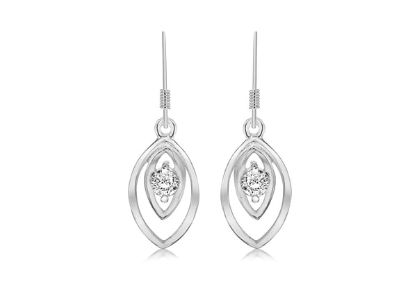 Sterling Silver Zirconia  Double Ellipse Drop Earrings