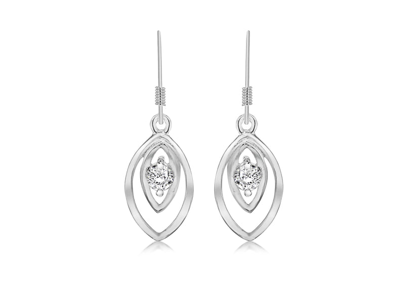 Sterling Silver Zirconia  Double Ellipse Drop Earrings