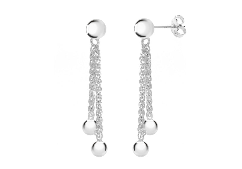 Sterling Silver Ball & Chain Tassel Drop Earrings