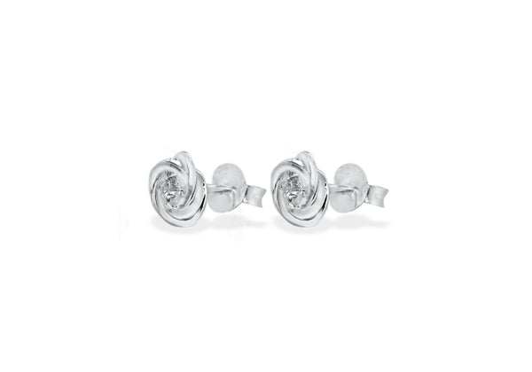 Sterling Silver Zirconia  6.6mm x 6.6mm Knot Stud Earrings