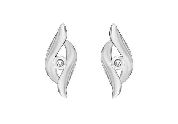 Sterling Silver Rhodium Plated 0.02t Diamond 5mm x 15mm Crossover Stud Earrings