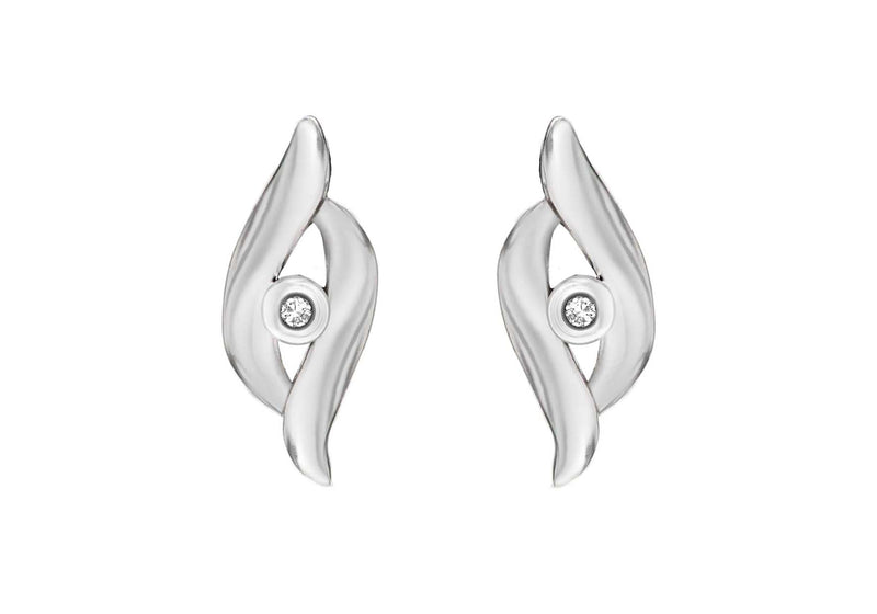 Sterling Silver Rhodium Plated 0.02t Diamond 5mm x 15mm Crossover Stud Earrings