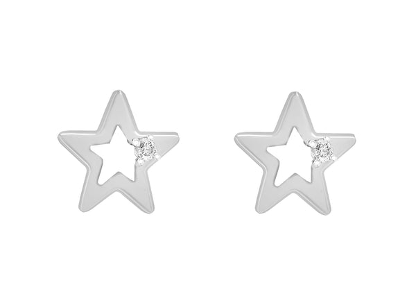 Sterling Silver Zirconia  7mm x 7mm CutoCut-Star Stud Earrings