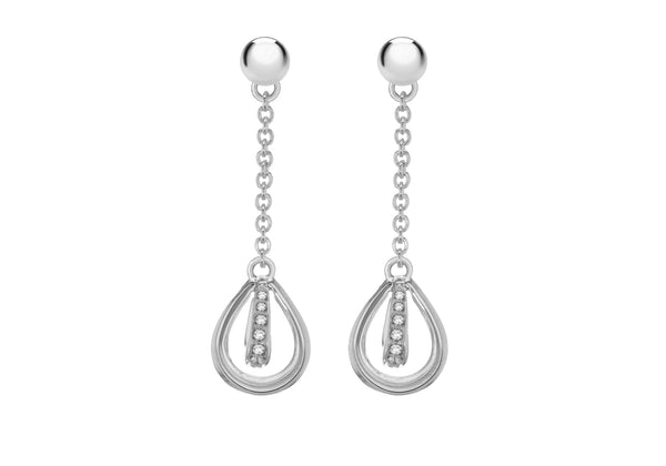 Sterling Silver Rhodium Plated Zirconia  Drop Earrings