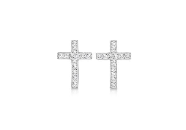 Sterling Silver Rhodium Plated Zirconia  Cross Earrings