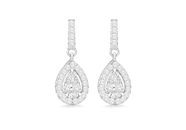 Sterling Silver Rhodium Plated Zirconia Teardrop Earrings