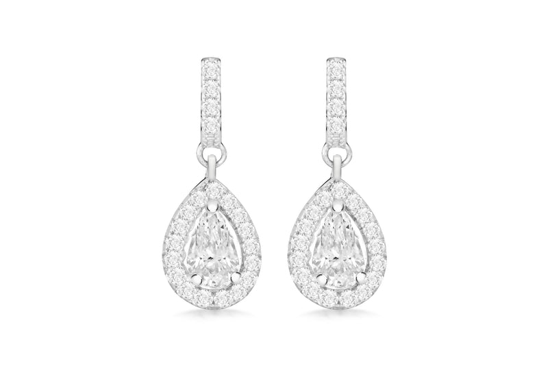 Sterling Silver Rhodium Plated Zirconia Teardrop Earrings