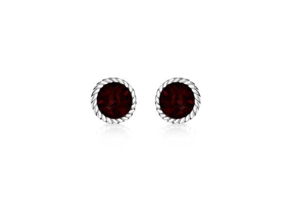 Sterling Silver Deep Red Swarovski Crystal January Birthstone Stud Earrings