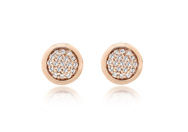 Sterling Silver Rose Gold Plated 9mm Pave Set Zirconia  Stud Earrings