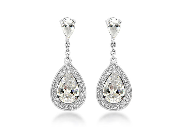 Sterling Silver Zirconia  11mm x 29mm Teardrop Earrings