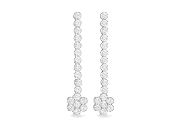 Sterling Silver Rhodium Plated Zirconia  Stone Set Flower Drop Earrings