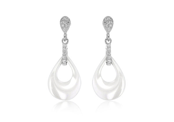 Sterling Silver Rhodium Plated White Ceramic Tear Shaped Zirconia  Teardrop Earrings