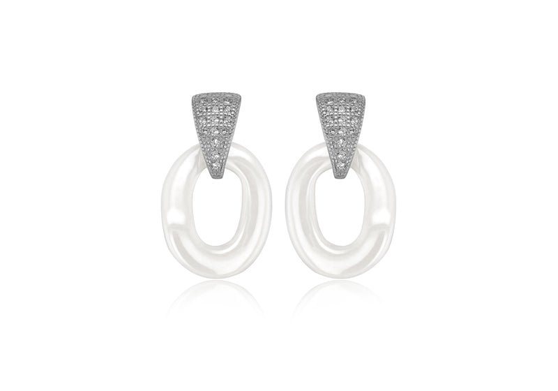 White Ceramic Sterling Silver Zirconia  Stone Set Earrings