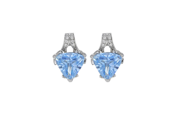 Sterling Silver Rhodium Plated White and Blue Zirconia  Stud Earrings