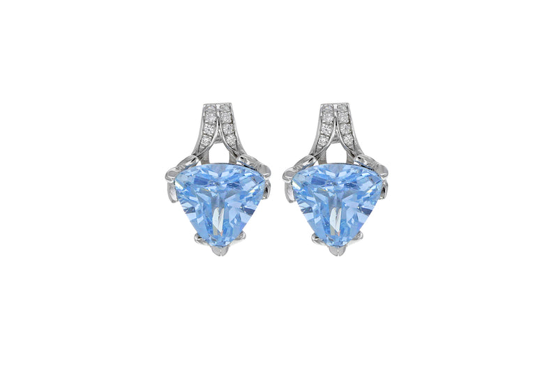 Sterling Silver Rhodium Plated White and Blue Zirconia  Stud Earrings