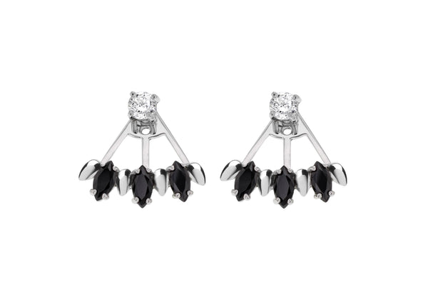 Sterling Silver Rhodium Plated Black and White Zirconia Jack Earrings