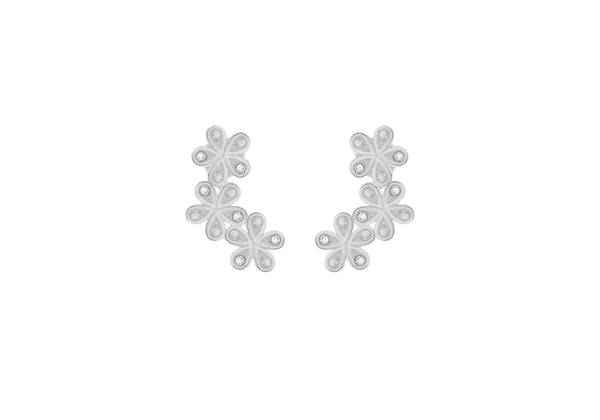 Sterling Silver Crystal Three-Flower Crawler Earrings