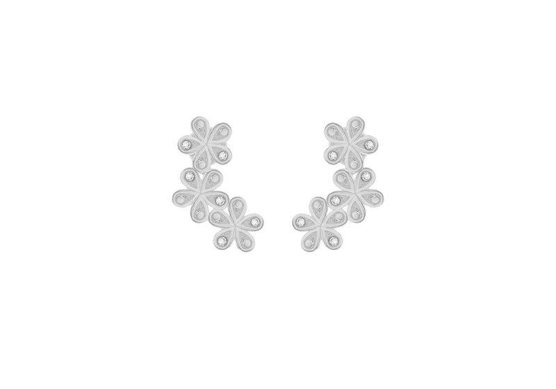 Sterling Silver Crystal Three-Flower Crawler Earrings