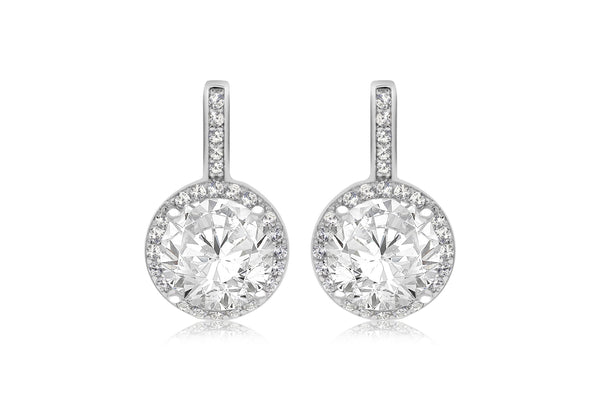 Sterling Silver Rhodium Plated Zirconia  9.3mm x 15.6mm Drop Earrings