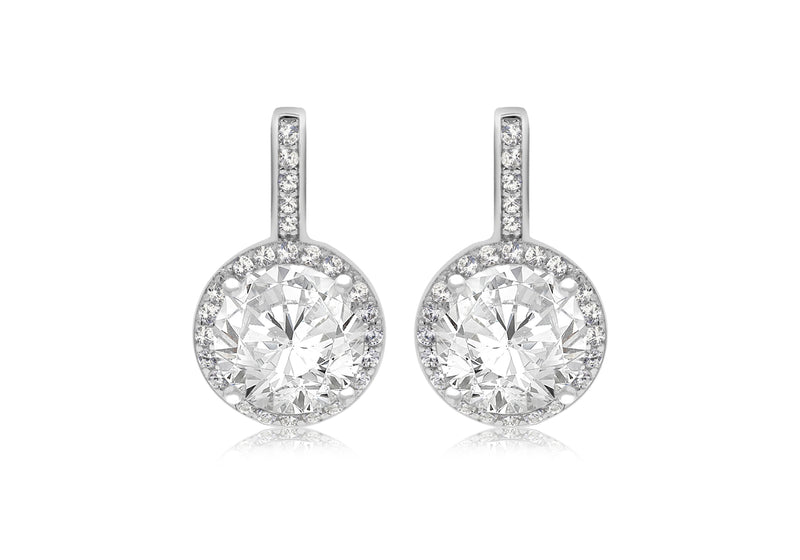 Sterling Silver Rhodium Plated Zirconia  9.3mm x 15.6mm Drop Earrings