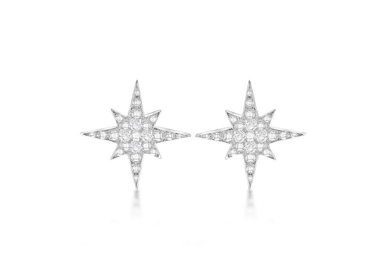 Sterling Silver Rhodium Plated Zirconia  Set ompass Star Stud Earrings