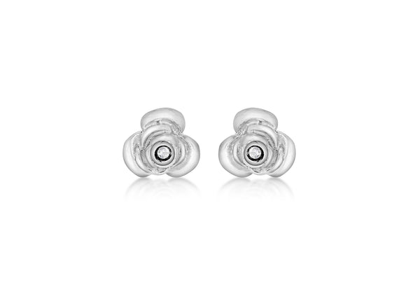 Sterling Silver Rhodium Plated 0.02t Diamond Rose Stud Earrings