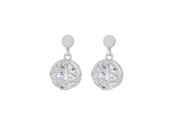 Sterling Silver Rhodium Plated Zirconia  Stone Heart Detail Drop Earrings