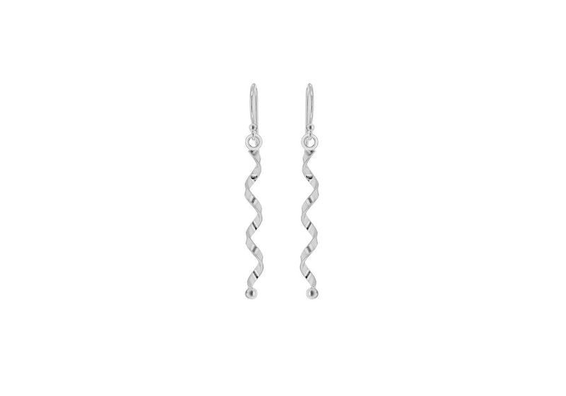 Sterling Silver Rhodium Plated Twist Drop Earrings