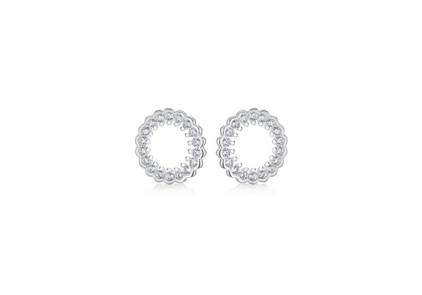 Sterling Silver Rhodium Plated Zirconia  Claw and Rubover 11mm Circle Stud Earrings