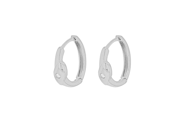 Sterling Silver Rhodium Plated 0.02t Diamond Leaf Hoop Earrings