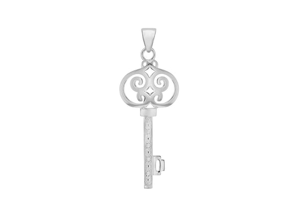 Sterling Silver Zirconia  Filigree Key Pendant