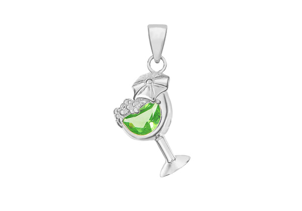 Sterling Silver Green Crystal oktail Crystal  Pendant