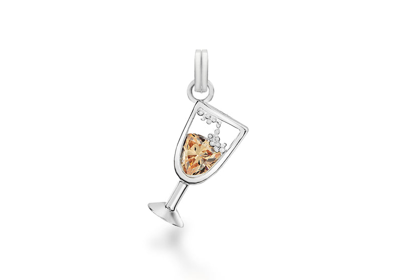 Sterling Silver Orange Zirconia  hampagne Crystal  Pendant