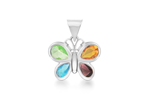 Sterling Silver MultiColoured Zirconia  Stones BCutterfly Pendant