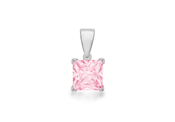 Sterling Silver Pink Princess Cut Zirconia  Pendant