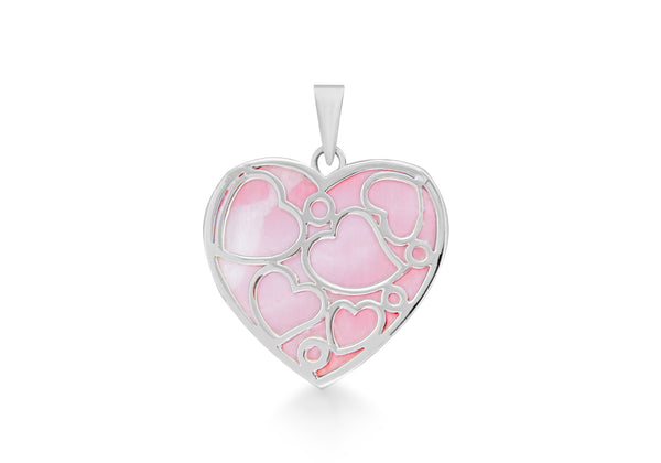 Sterling Silver Large Pink Mother of Pearl Heart Pendant