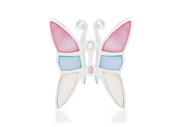 Sterling Silver Pink, Blue and White Mother of Pearl BCutterfly Pendant