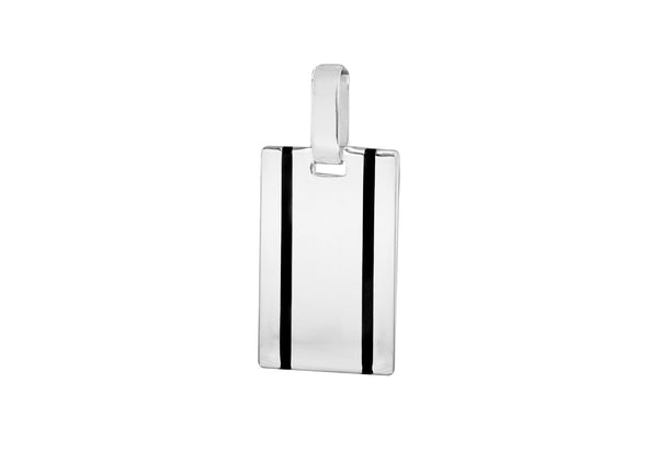 Sterling Silver Double Thin Black Stripe Tag Pendant