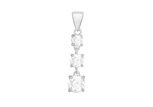 Sterling Silver Graduated Triple Zirconia  Drop Pendant