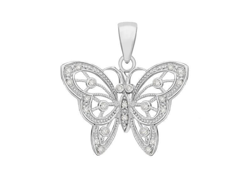 Sterling Silver Zirconia Cutout Butterfly Pendant