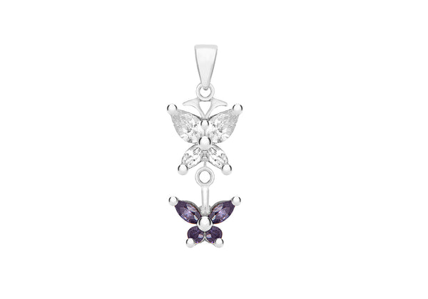 Sterling Silver Zirconia  and Amethyst BCutterflies Pendant