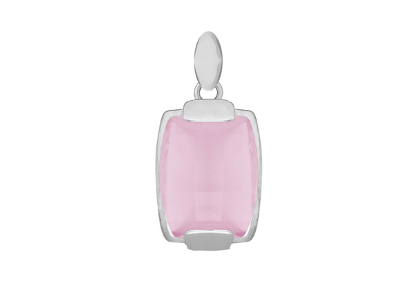 Sterling Silver FacetedPink Crystal  Retangle Pendant