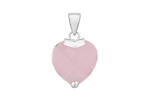 Sterling Silver FacetedPink Crystal  Heart Pendant